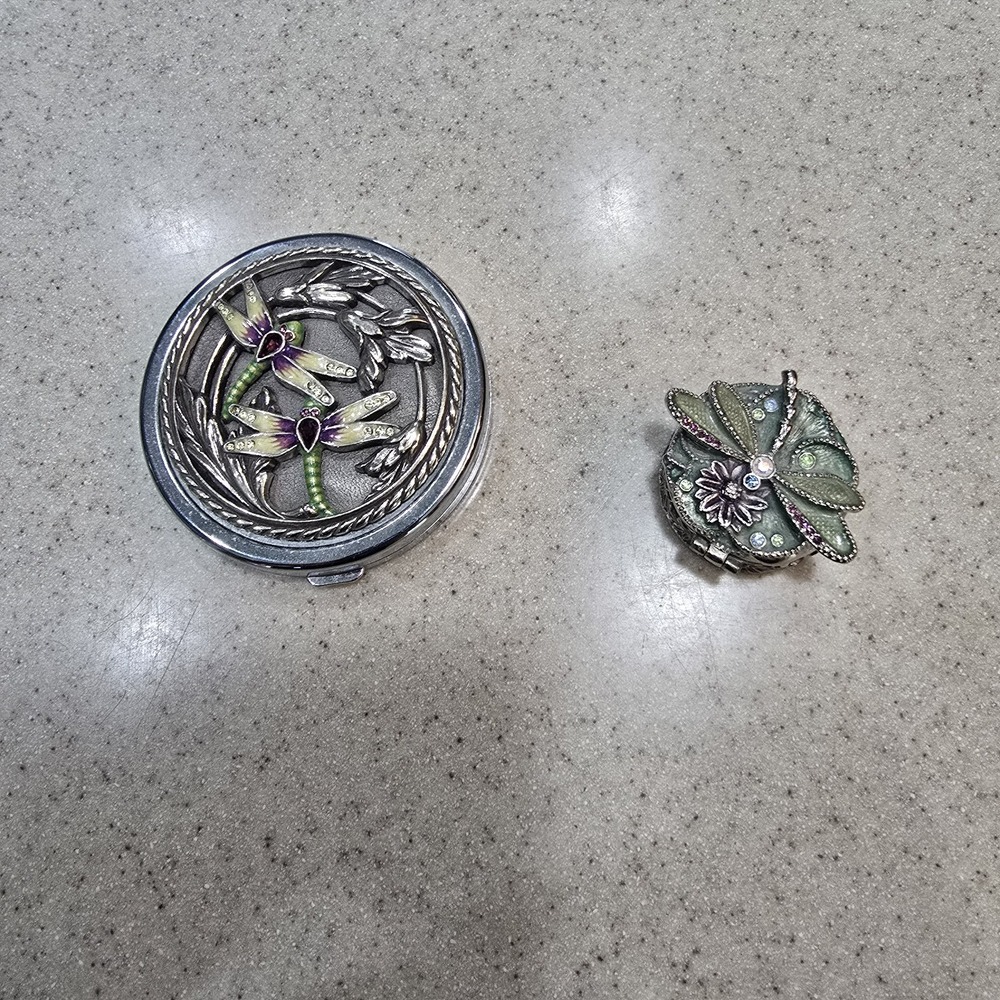 Brighton Compact Mirror  Dragonfly and Draglonfly Monet Trinket box Enamel R